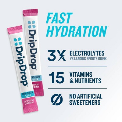 DripDrop Zero Sugar Plus Target Exclusive Variety Dietary Supplement Powder - Cherry Limeade & Raspberry Lemonade - 16ct