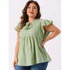 Agnes Orinda Women's Plus Size Cotton Flutter Sleeve Drawstring Flowy Summer Split V Neck Blouse - 2 of 4