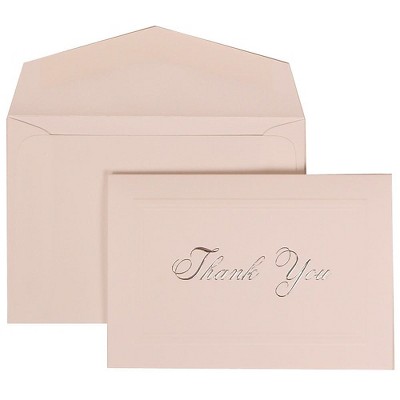 JAM Paper Blank Thank You Cards Set Bright White with Silver Script BW98001