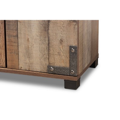 Rustic Brown 47" Wood Shoe Cabinet with Industrial Accents