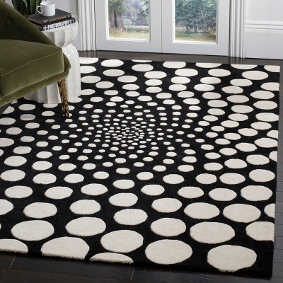 Ivory and Black Hand-Tufted Wool Area Rug