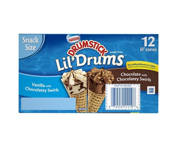 Nestle Drumstick Lil&#39; Drums Vanilla Chocolate Ice Cream Cones - 12ct