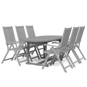 vidaXL 7-Piece Patio Dining Set - Extendable Solid Acacia Wood - Grey - Outdoor Comfort with Adjustable, Folding Chairs - Easy Assembly - 1 of 4