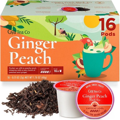 Gya Tea Co Ginger Peach Black Tea Pod (16 ct) - High Caffeinated Hot or Iced Tea with Fruity & Sweet for Refreshed & Energy