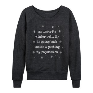 Women's - Instant Message - My Favorite Winter Activity Lightweight French Terry Wide Neck Long Sleeve Graphic Shirt - 1 of 4