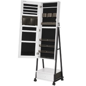 SONGMICS Jewelry Armoire Cabinet Floor Standing Lockable Jewelry Organizer Box Full-Length Mirror Bottom Drawer Shelf - 1 of 4