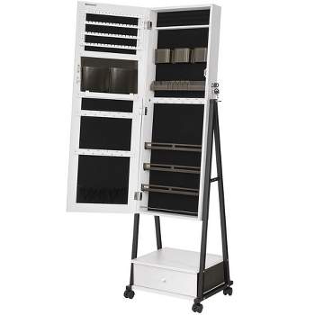 SONGMICS Jewelry Armoire Cabinet Floor Standing Lockable Jewelry Organizer Box Full-Length Mirror Bottom Drawer Shelf