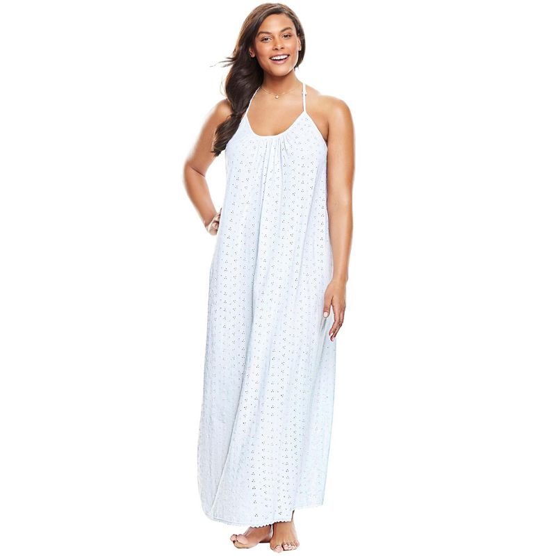 Dreams & Co. Women's Plus Size Breezy Eyelet Knit Long Nightgown, 1 of 2