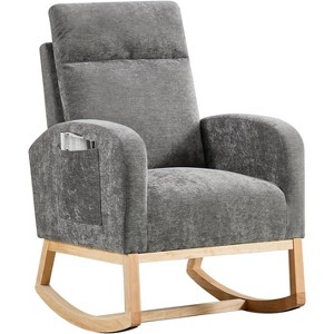 Modern Nursery Rocking Chair, Teddy Upholstered Glider with High Backrest and Armrests for Nursery - 1 of 4