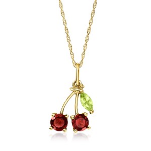 Pure Collection by Ross-Simons 0.60 ct. t.w. Garnet and .10 ct. t.w. Peridot Cherry Pendant Necklace in 14kt Yellow Gold - 1 of 4