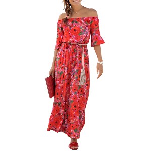 Women's Off Shoulder Printed Maxi Dress - LASCANA - 1 of 4