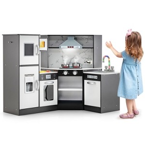 Infans Kids Corner Kitchen Playset Wooden Pretend Play Toy with Microwave & Ice Maker - 1 of 4
