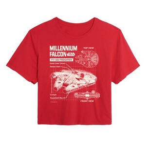Women's - Star Wars - Millennium Falcon Schematic Juniors Cropped Tee Cropped Graphic T-Shirt - 1 of 4
