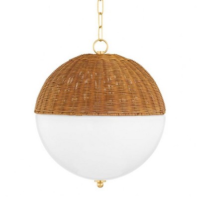 Aged Brass Globe Pendant with White Glass Shade - Indoor/Outdoor