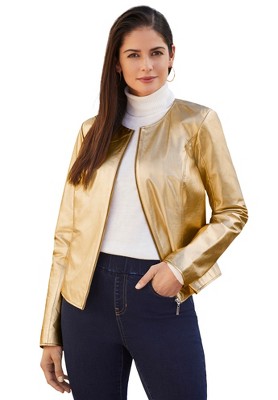 Jessica London Women's Plus Size Collarless Leather Jacket