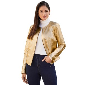 Jessica London Women's Plus Size Collarless Leather Jacket - 1 of 4