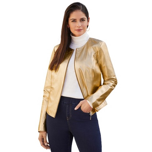 Gold leather sale jacket womens