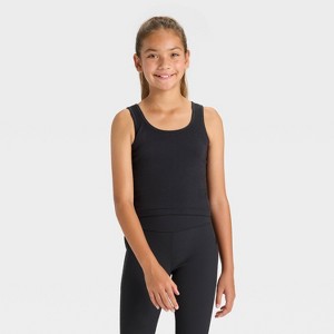 Girls' Seamless Crop Tank Top - All In Motion™ Black XS - 1 of 3