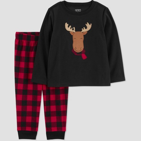 Moose Buffalo Plaid Set Men's Pajamas Set Long-Sleeve Soft PJ