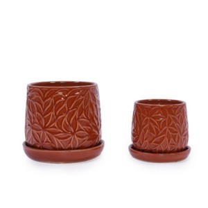 Syemin Planters 2 Pieces Ceramic Planter Pot, Modern Indoor Outdoor Flowerpot for Patio, Garden or Windowsills, Red, 8.07"*8.07"*7.09" - 1 of 4