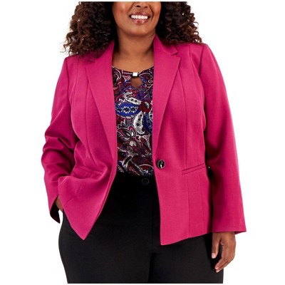 Kasper Womens Crepe One Button Blazer Jacket, Pink, 24W