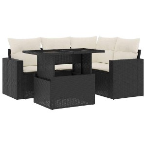 vidaXL 5 Piece Patio Sofa Set with Cushions Black and Cream Poly Rattan - Without Storage - 1 of 4