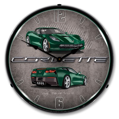 Collectable Sign & Clock | C7 Corvette Lime Rock Green LED Wall Clock Retro/Vintage, Lighted