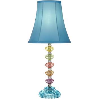 360 Lighting Bohemian Country Cottage Accent Table Lamp 21" High Teal Blue Stacked Glass for Bedroom Living Room Bedside Nightstand Office Kids Family