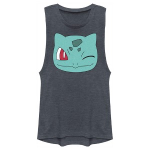 Juniors Womens Pokemon Bulbasaur Wink Face Festival Muscle Tee - 1 of 4