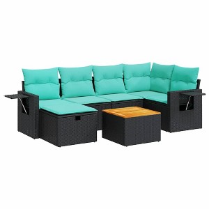 vidaXL 7 Piece Patio Sofa Set with Cushions Black Poly Rattan - 1 of 4