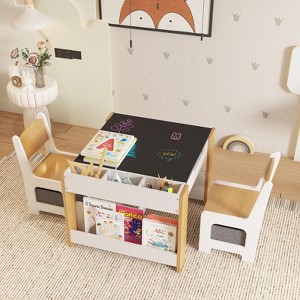 Kids Table and Chair Set, 4 in 1 Wooden Activity Table & 2 Chairs with Storage Drawer Detachable Tabletop for Toddlers Kids Drawing, Reading - 1 of 4