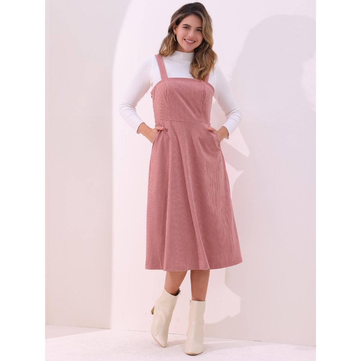 Женские платья INSPIRE CHIC Women's Tank Ribbed Vintage A-Line Sleeveless Casual Midi Dress Pink Large — фото 4