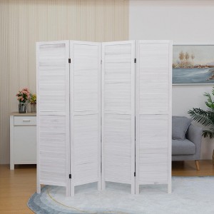 Sandinrayli 4 Panel Wood Louvered Room Divider, 5.6 Ft Tall Oriental Folding Freestanding Privacy Screen Room Dividers (White) - 1 of 4