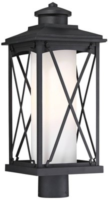 Minka Lavery Modern Outdoor Post Light Fixture Matte Black 20 3/4" Etched Opal Glass Shade for Exterior Barn Deck Porch Yard Patio