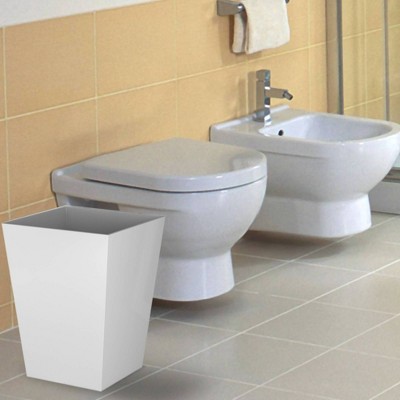Radiant White Polished Plastic Square Waste Basket