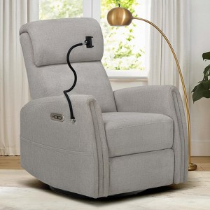 Power Recliner Chair Swivel Glider Rocker for Nursery, Upholstered Rocking Reclining Single Sofa with 2 Device Holders-Grey - 1 of 4