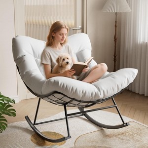 Oversized Rocking Chair with Sturdy Metal Frame,Patio Rattan Egg Rocker for Balcony - 1 of 4