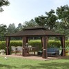 Outsunny Patio Gazebo, Netting & Curtains, 2 Tier Double Vented Steel Roof, Hardtop, Ceiling Hooks, Rust Proof Aluminum - image 3 of 4