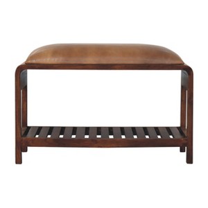 TiramisuBest Contemporary Bench in Silver Metal and Camel Faux Leather, 18.0"L Entryway Bench - 1 of 4