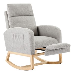 Ergonomic Nursery Rocking Chair with Adjustable Footrest, Teddy/PU Upholstery & Wood Leg Options (3 Styles) - 1 of 4