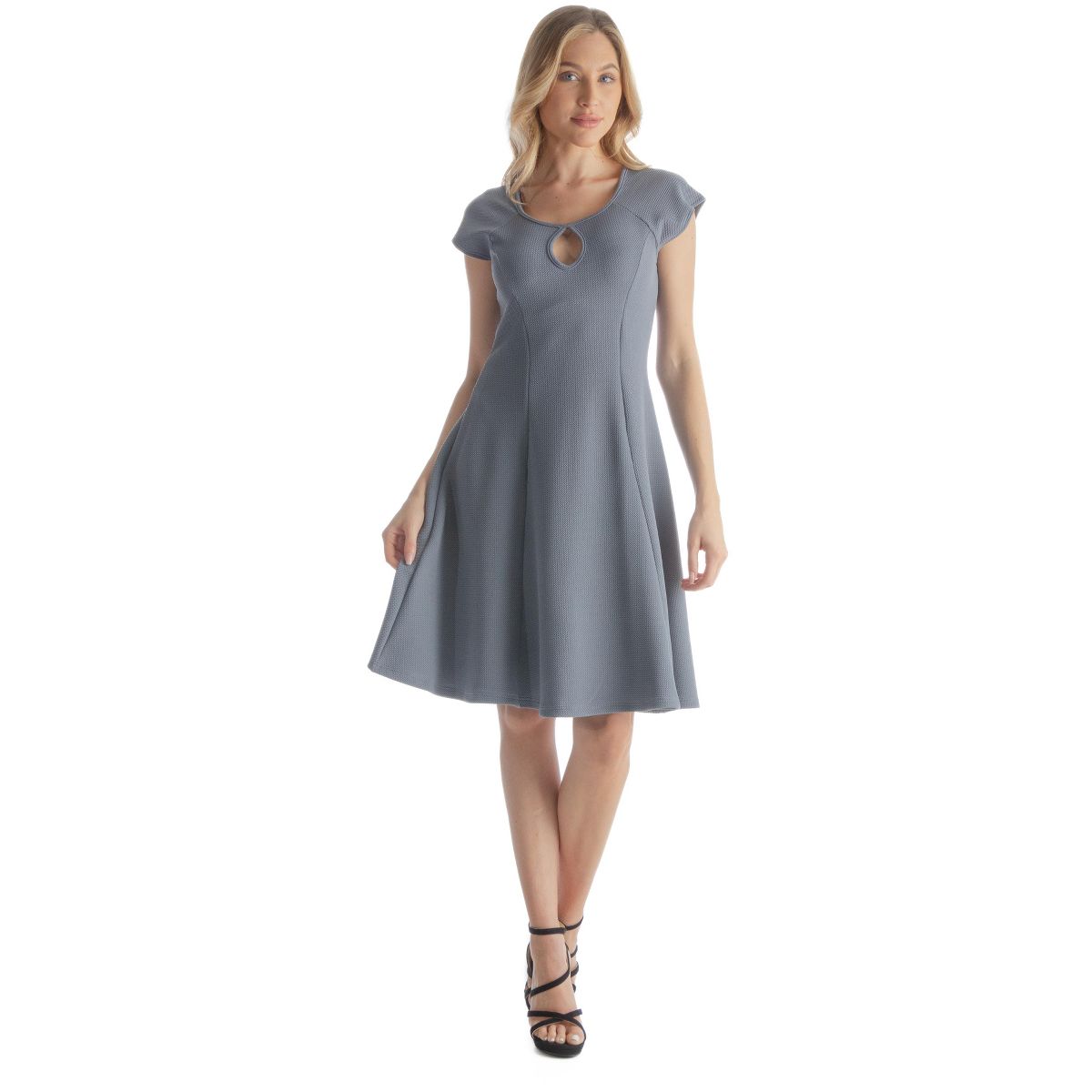 Womens Scoop Neck Keyhole Detail Cap Sleeve A-Line Knee Length Dress - 24seven Comfort Apparel™ - thumbnail 9