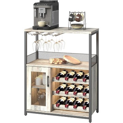 Acekool 3-Tier Wine Cabinet - LED Lit Bar Storage with Glass Rack