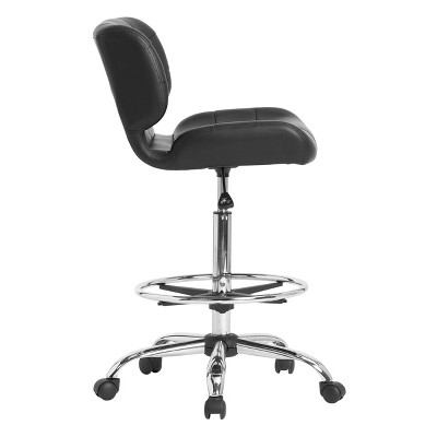 Modern Black Vinyl and Chrome Drafting Swivel Chair with Footrest