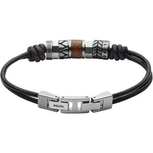 Men's Bracelet in Stainless Steel, Genuine Leather and Beads, Casual Multimaterial Jewelry for Men - 1 of 4
