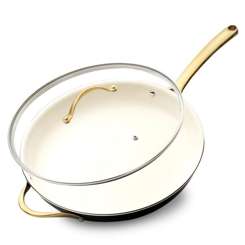 NutriChef 14” Fry Pan With Lid - Extra Large Skillet Nonstick Frying Pan with Golden Titanium Coated Silicone Handle, 1 of 4