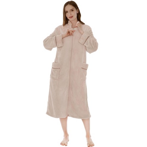 Pavilia Womens Housecoat Zip Robe, Fleece Zipped Up Front Bathrobe