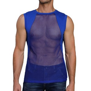 Men's Mesh Sheer Sport Tank Top See Through Sleeveless Tops Shirts for Nightclub Beach Tank Top Sleeveless Muscle Workout Crew Neck Tee Shirt - 1 of 4