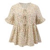 Women's Plus Size Ditsy Floral Tie Front V Neck Ruffle Sleeve Summer Casual Babydoll Blouses - GRACE & GRANDEUR - 4 of 4