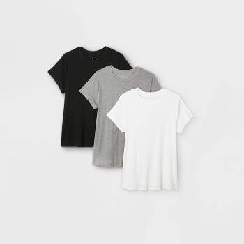 Women's Short Sleeve Ribbed 3pk Bundle T-Shirt - A New Day™ Black/White/Gray