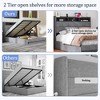 VECELO Full/Queen Size Upholstered Lift Up Storage Bed, Metal Frame Platform Bed with Lighted Headboard, USB Ports and Shelves, Gray - 2 of 4
